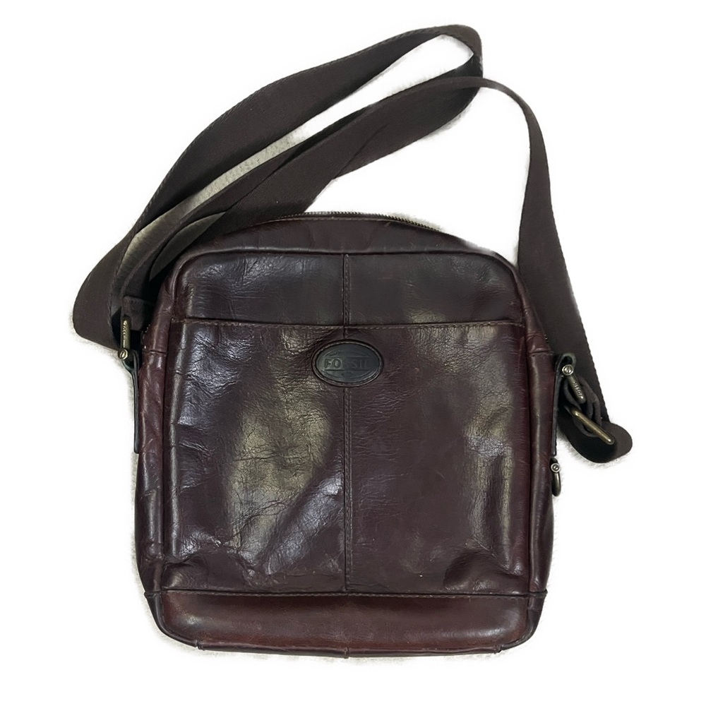 Fossil Vintage Dylan City Brown Leather Crossbody Satchel Bag Unisex‎